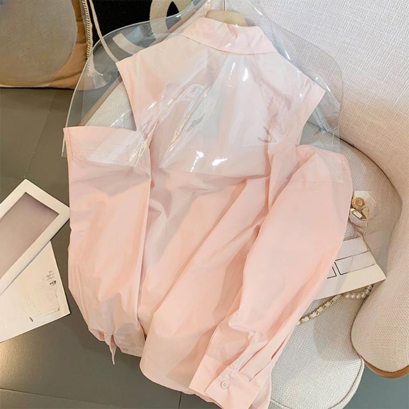 Camisa Rosa con Cuello Vuelto Protector Solar para Mujer Otoño Nuevo Suelta Diseño de Flor 3D Blusa de Dama Casual Hombro Descubierto Blusas Top