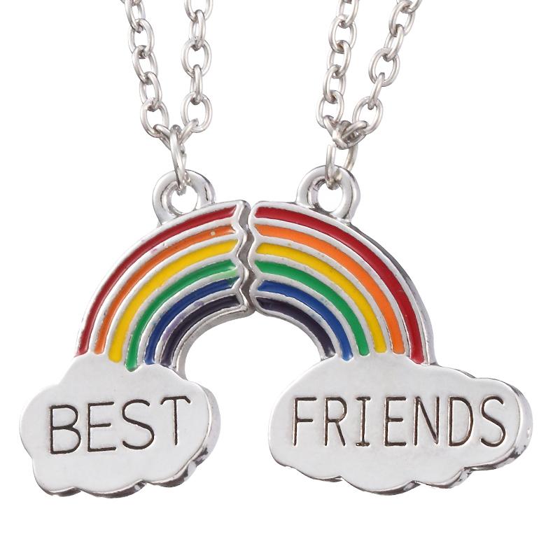 2pcs/pairs Fashion Puzzle Best Friends Necklace Rainbow Cloud Pendant Necklace BFF Friendship Jewelry Gift For Women Men Gifts серебряный