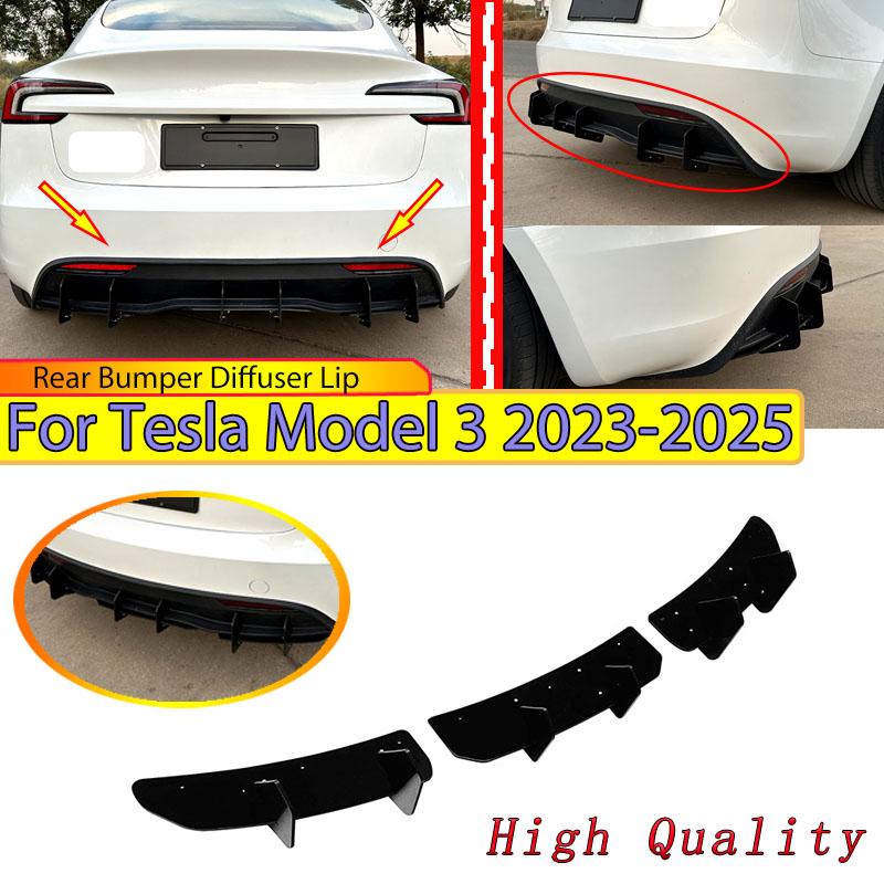 For Tesla Model 3 Highland 2023 2024 2025 Refit Rear Bumper Diffuser Lip Lower Spoiler Blade Wind Knife Splitter Plate Body Kit