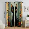 2 pcs   versatile polyester transparent curtains for home decoration Charming Rustic Black Cat & Floral for use in bedrooms and