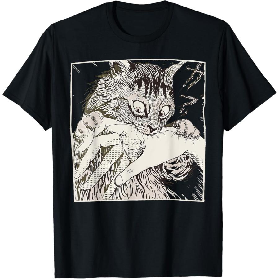 JVDRRY Funny Cat Graphic Tee Japanese Anime Cat Bite Vintage Cats T-Shirt S чёрный