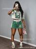 European and American street style number star print short T-shirt, elastic waist shorts, lazy two-piece outfit