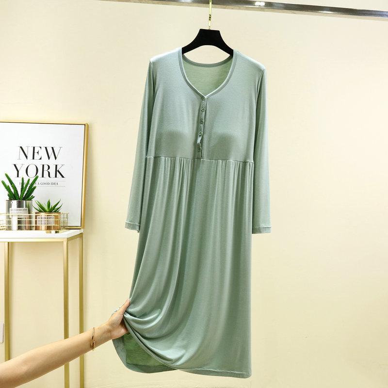 Women's Modal Long Sleeve Swing Dress with Chest Pads - Plus Size Casual for Spring, Summer, Autumn