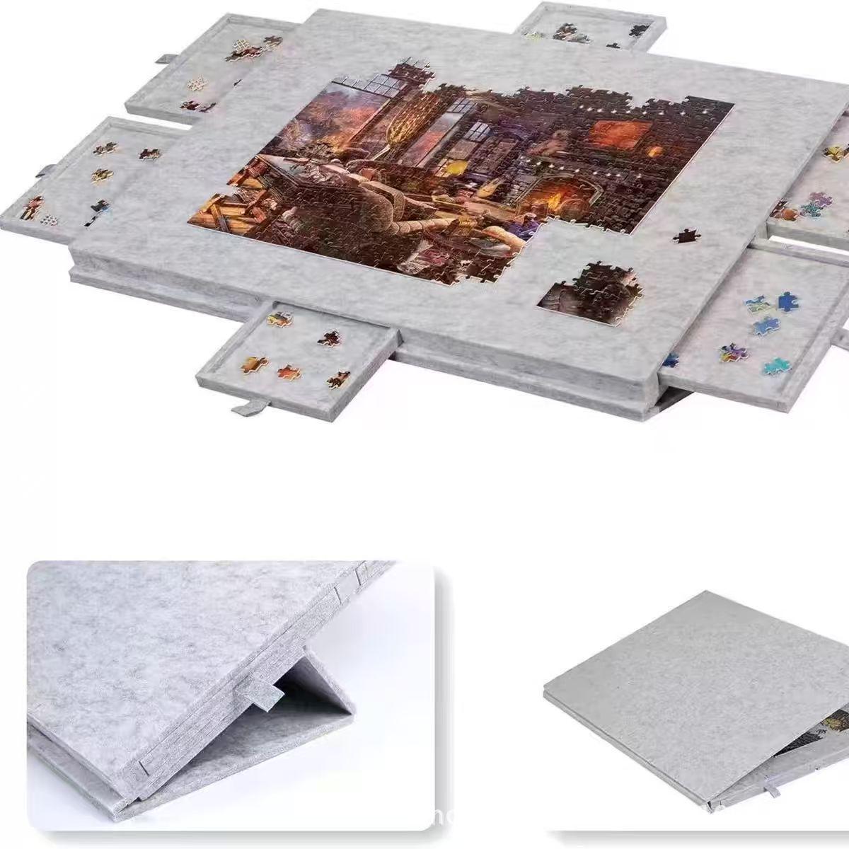 Foldable Children s Puzzle Sorting Felt Board with Stand and 6 Drawers