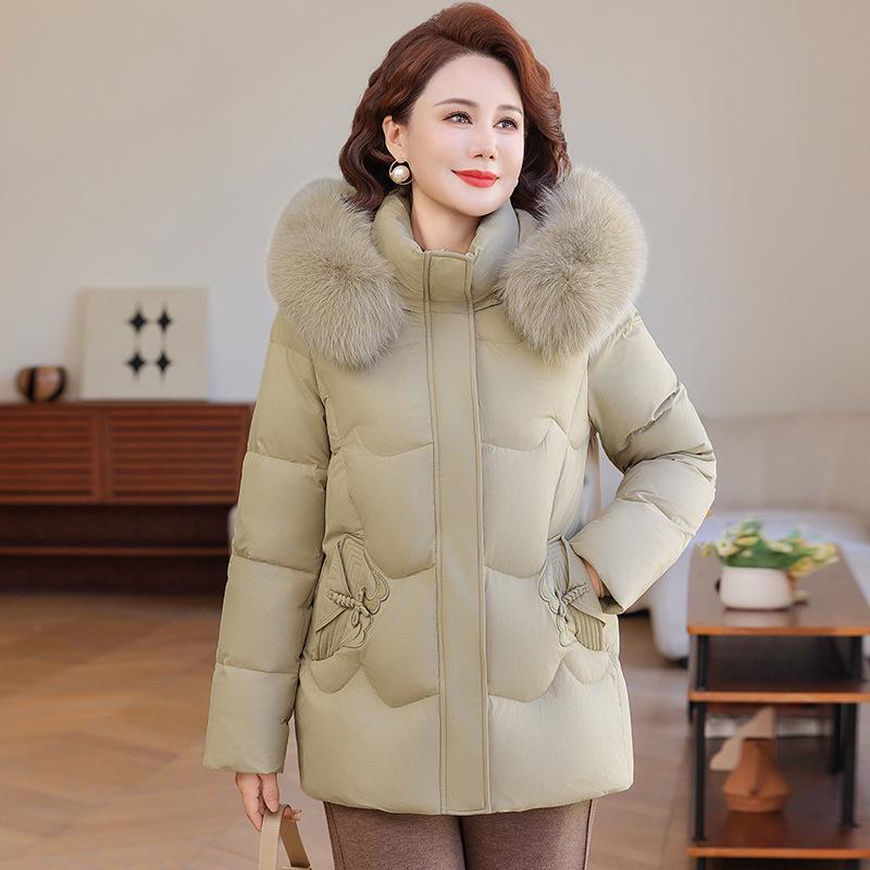Stylish Duck Down Jacket for Middle-Aged Women: Mid-Length, Plus Size, Autumn & Winter Wear