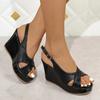 2025 Peep Toe Women's Sandals New Buckle Strap Summer Plus Size Elegant Casual Comfortable Super High Wedge Sandals