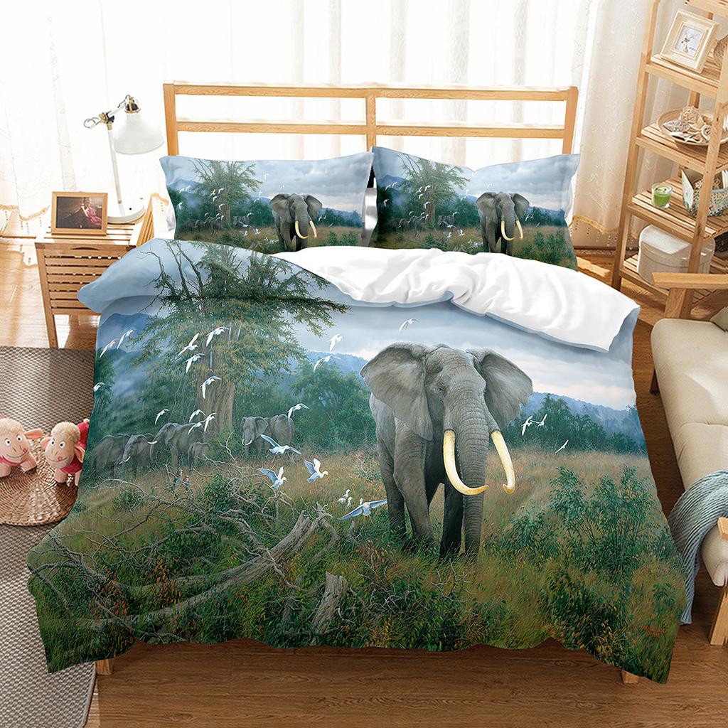 Colourful Cartoon Elephant Duvet Cover Set King Queen Size for Kids Boys Girls Bedding Set Cute Wild Animals Comforter Cover
