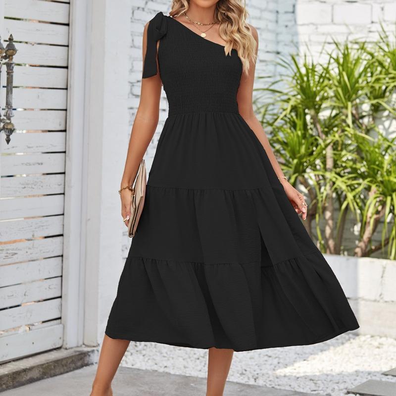 YYFS Moda damă primăvară toamnă imprimeu culoare uni fără mâneci talie înaltă rochii casual