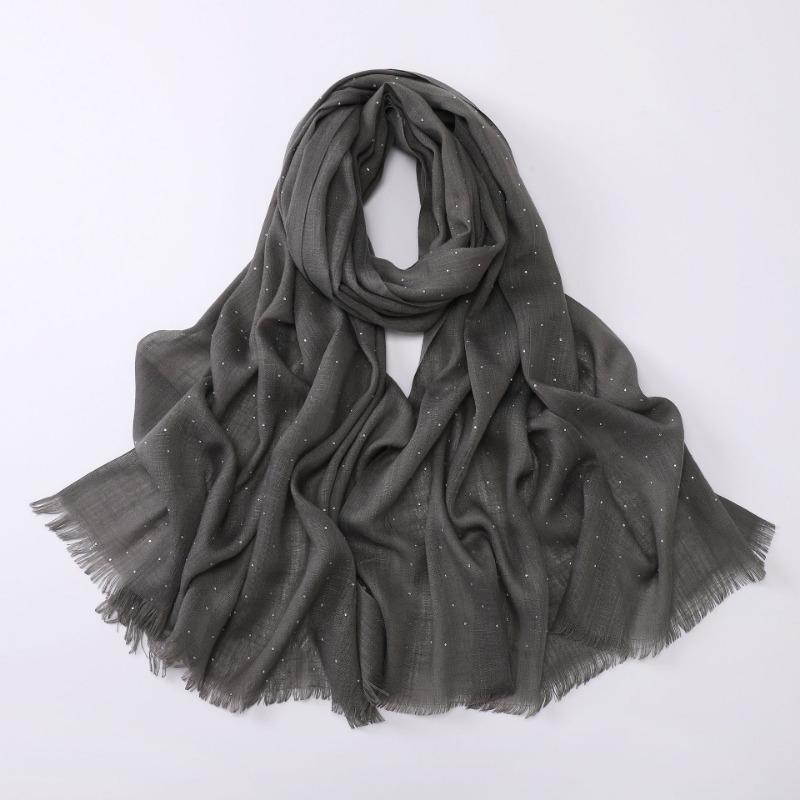 Soft Versatile Solid Bamboo Yarn Scarf With Star Rhinestone For Women