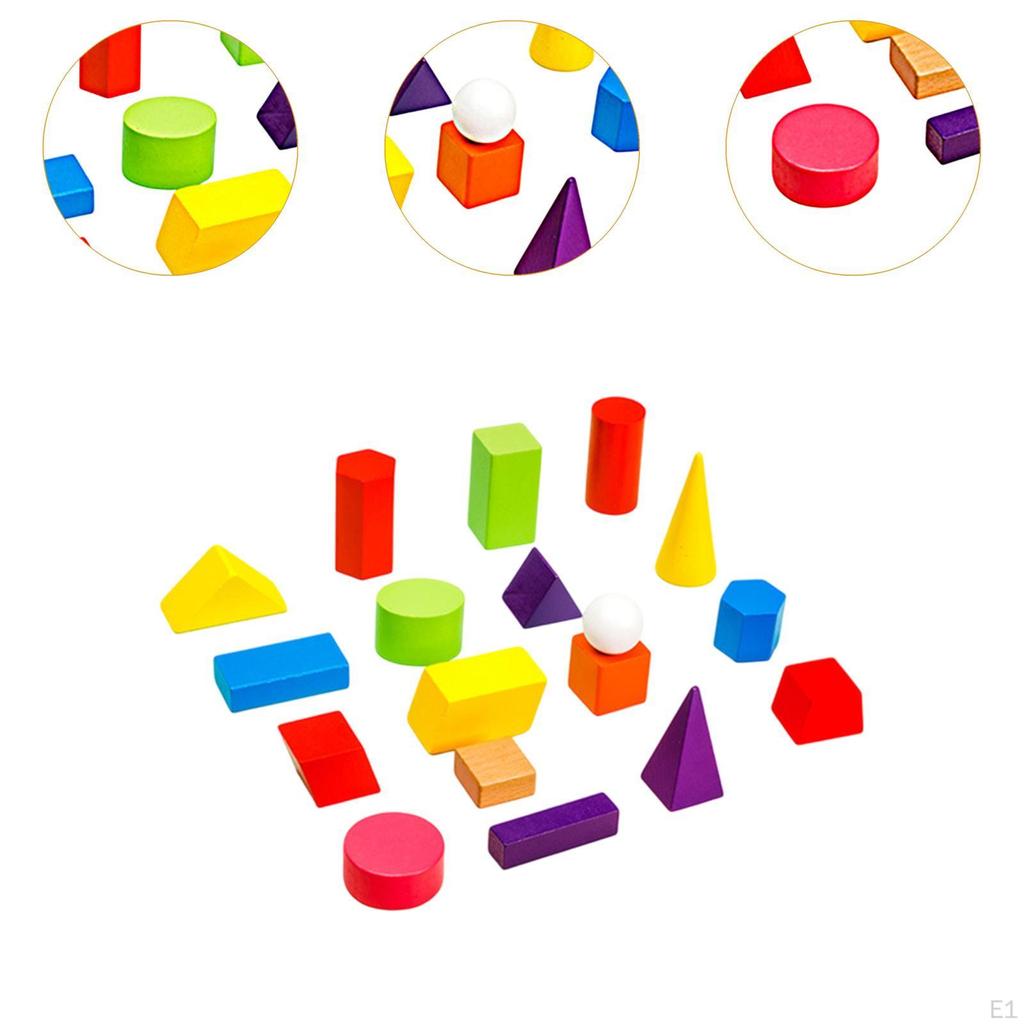 18 Pieces Wood Geometric Solids Mini 3D Shapes Educational Toy Measurement Blocks
