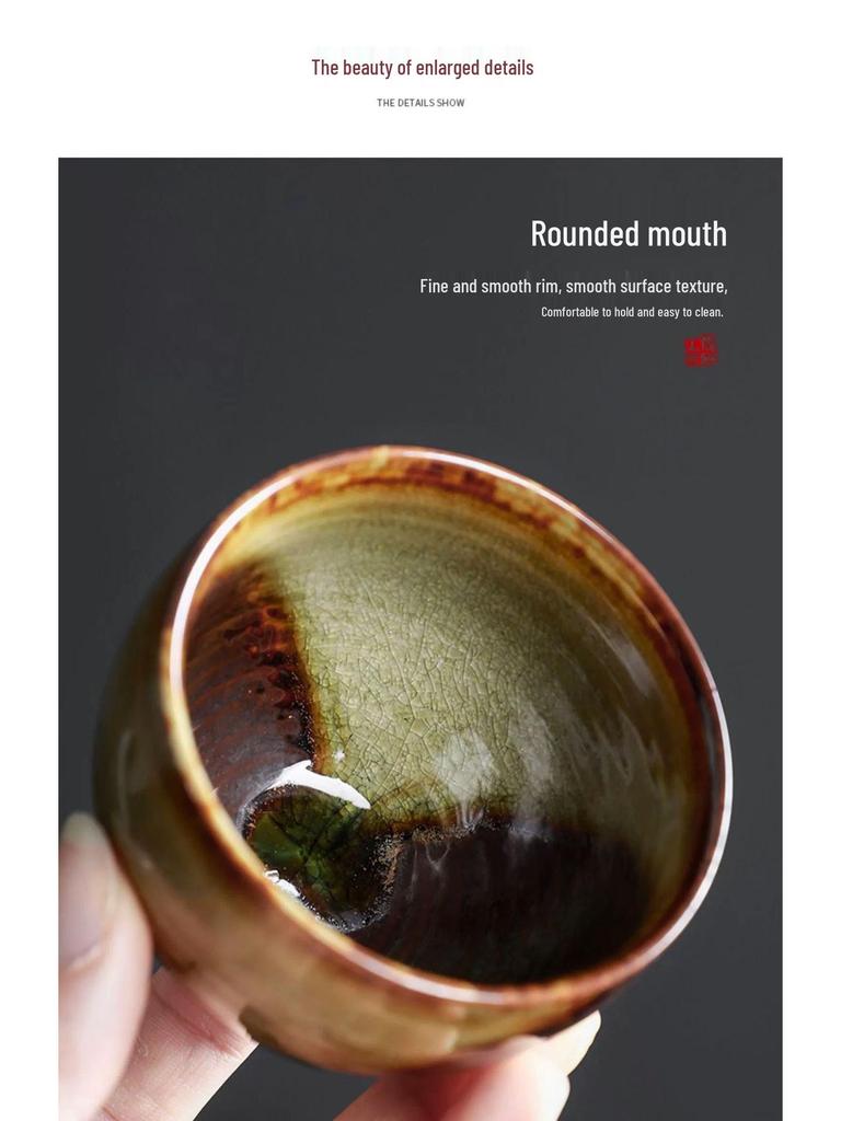 Coarse Pottery Wood-Fired Ceramic Tea Tasting Cup - Retro Single Gongfu Tea Bowl.