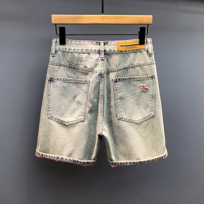 Mens Light Wash Distressed Denim Shorts Loose Fit Ripped Jeans Casual Streetwear