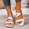 Fashion Plus Size Flip Flops Summer New Square Toe Open Toe Cutout Metal Buckle Soft Sole Non-slip Wear-resistant Flats