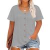 Plus Size Women's Fashion Casual Vintage Soild O-Neck Short Sleeve Button T-Shirt Top
