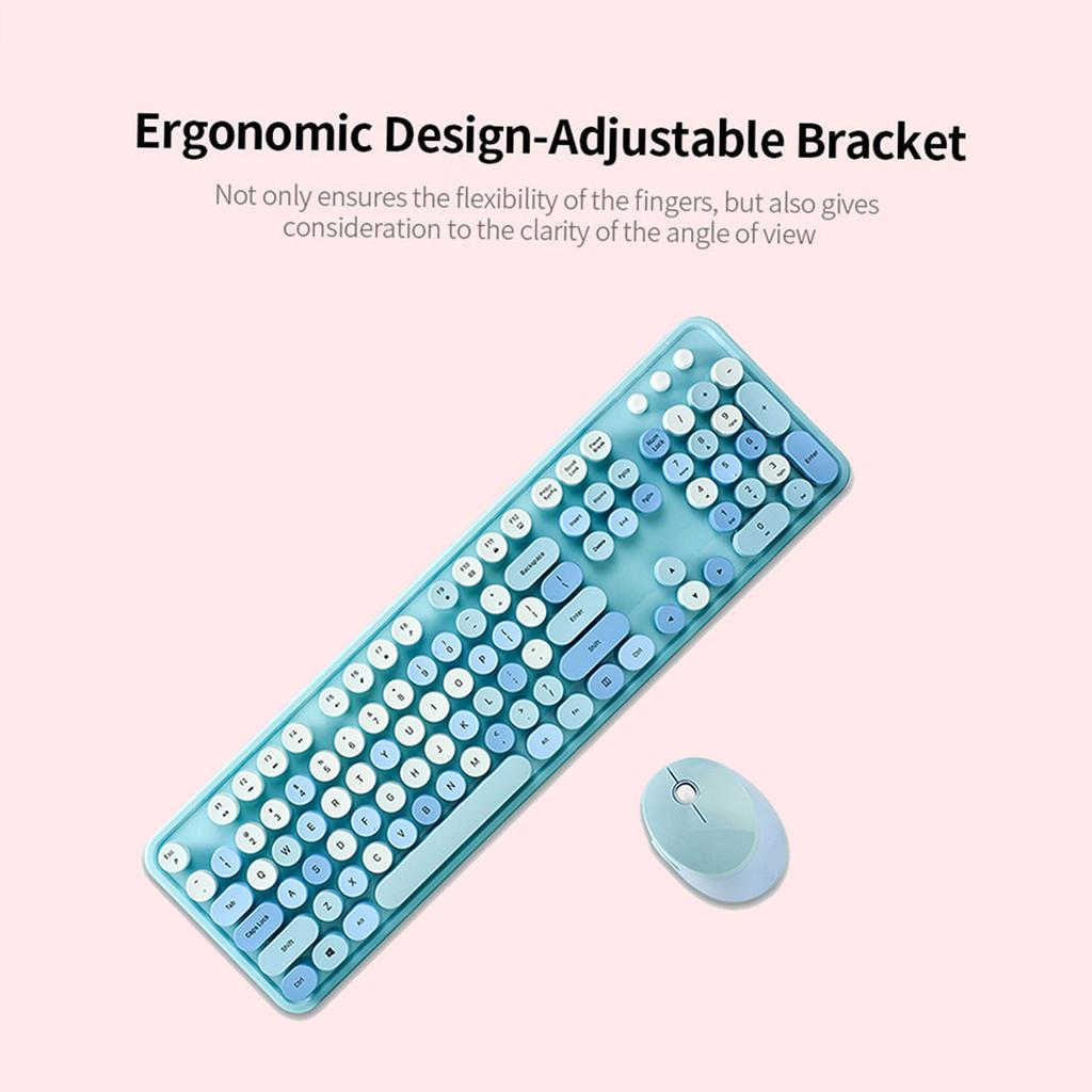 Sweet Keyboard Mouse Combo Mixed Color 2.4G Wireless Keyboard Mouse Set Circular Suspension Key for PC Laptop Light Brown
