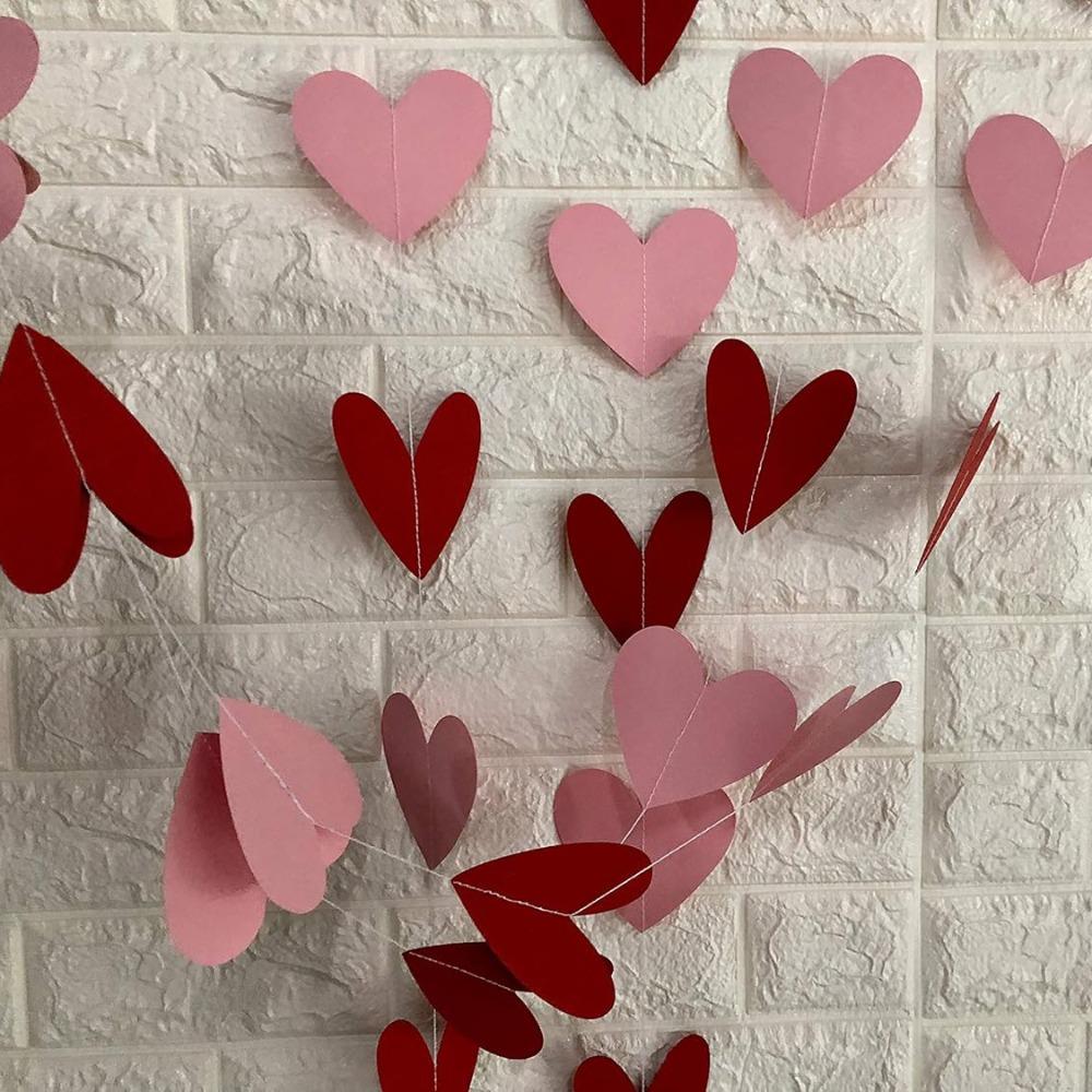 8pcs Heart Streamers Garland Red Pink Valentines Day Decoration Hanging Hearts Valentines Day Banner Hanging Valentines Garland