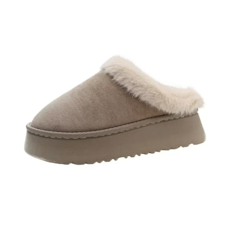 Women's Winter Fashionable Thick Soled Hooded Slippers, Plush Warm Cotton Shoes, Indoor and Outdoor Large-sized Cotton Slippers