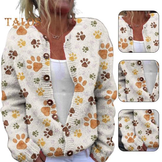 Dámský svetr Cardigan s kulatým výstřihem, dlouhým rukávem, 3D květinovým vzorem, zapínání na knoflíky, pletená bunda, zesílená teplá podzimní zimní top