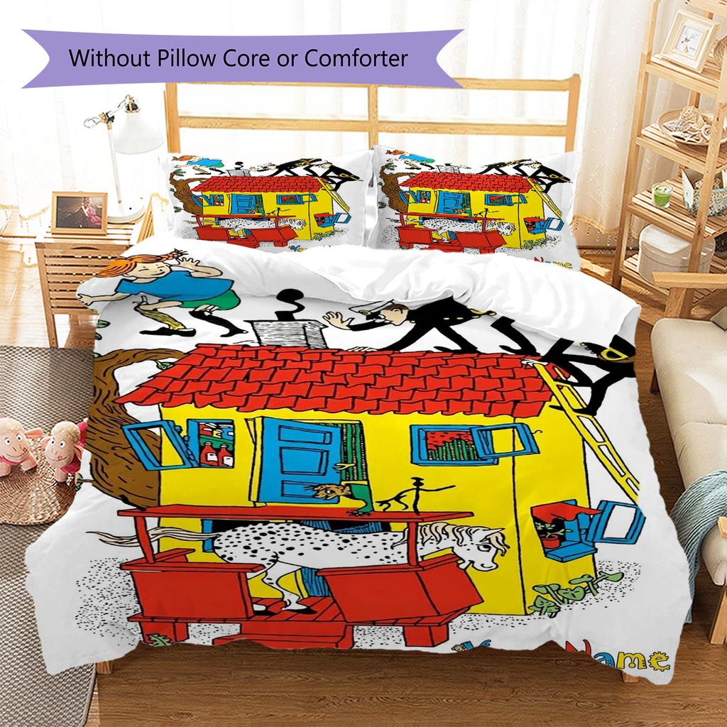 Pippi Longstocking Custom Name Pattern Bedding,Quilt Set Quilt Cover Pillowcase Home Birthday Gift(1 * duvet cover + 2 * pillowcase, without core)