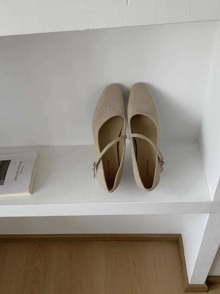 DAPAI SHOW Wedge Heel Retro Shallow Mouth Mary Jane Shoes Women's French One-word Buckle Strap Square Head Single Shoes Versatile Shoes Women