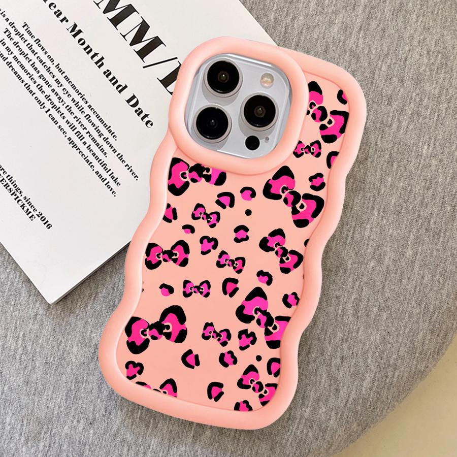 Soft Phone Cover Case for iPhone 15 Plus 11 16 Pro Max 8 12 13 14 17 Air XR Leopard Print Pink Love