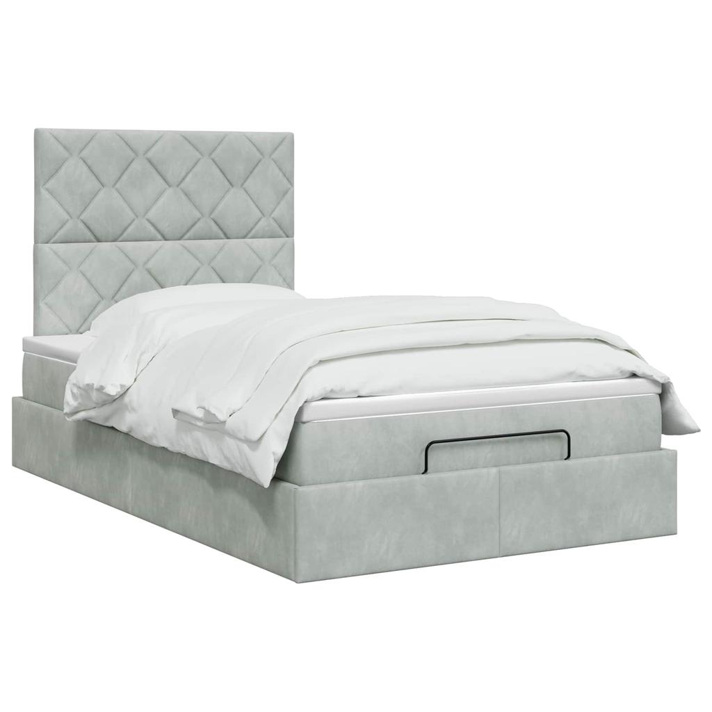Ottoman Bed with Mattress and LED Light Gray 120 x 200 cm Velvet