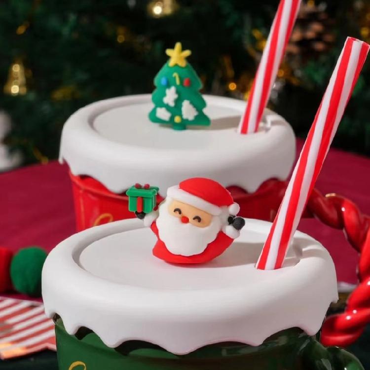Christmas Ceramic Mugs Large 400ml Capacity Festival Christmas Theme Ceramic Mugs with Lid for Hot Beverage