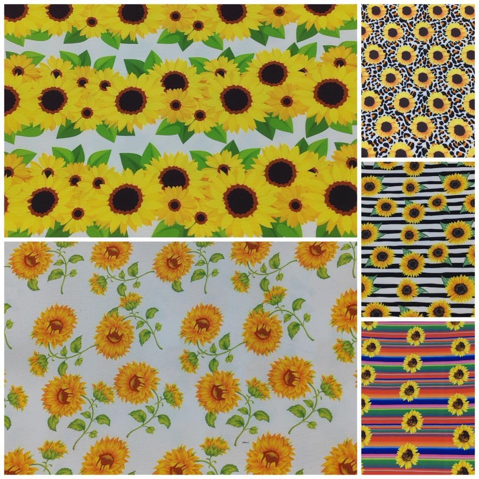 5 Sunflower Print Patchwork Cute DIY Fabric Handmade Materials Fabric, Fabric, Scraps, Set, 50x50cm,