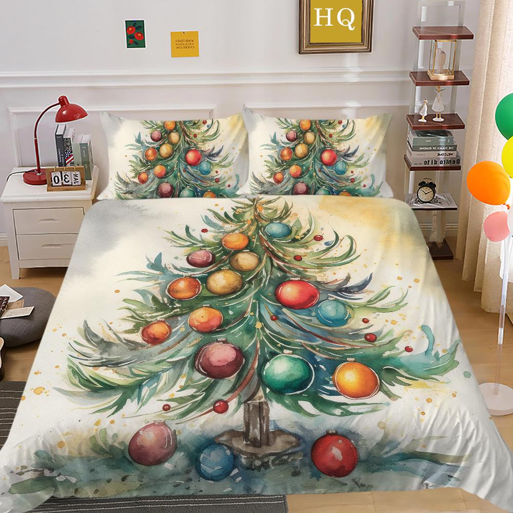 Fashion Christmas Printed King Size Comforter Cover Set Highend Polyester Teen Kids Home Bedclothes