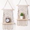 Decazone Macrame Indoor Wall Hanging Shelf Chic Decor Wood Floating Boho Shelves with Wooden Dowel Hand Woven Bohemian Decor