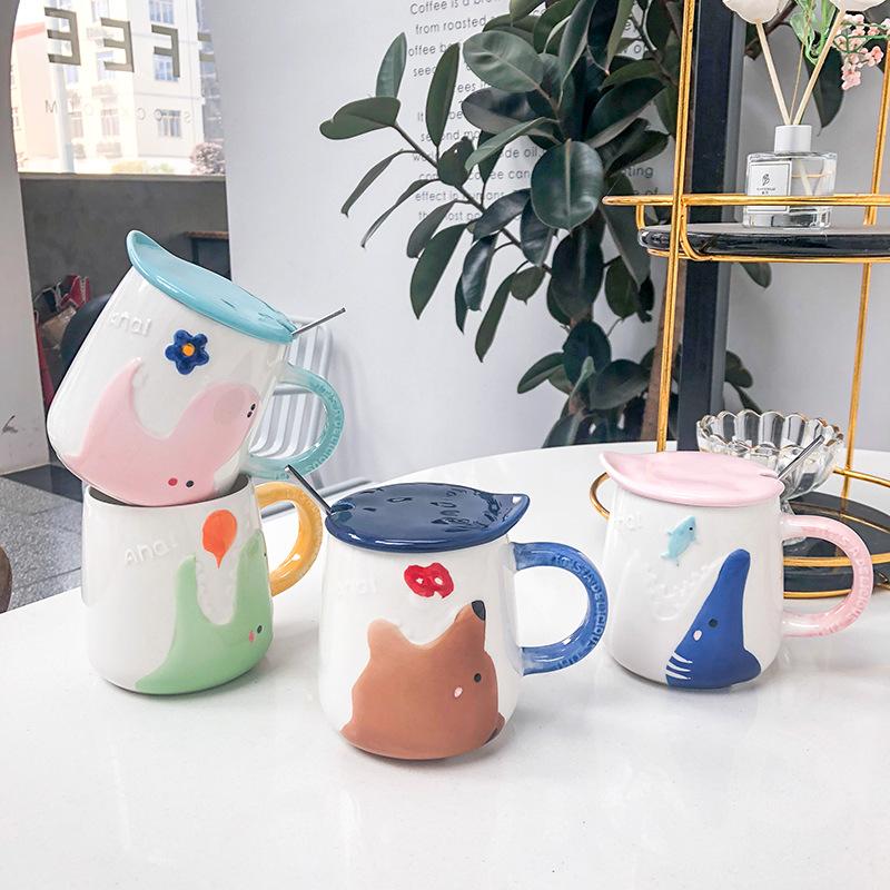 Cartoon Embossed Animal Coffee mug,Painted Big Belly Juice Milk Mugs Unique Breakfast Cup Drinkware Novelty Nice Gifts