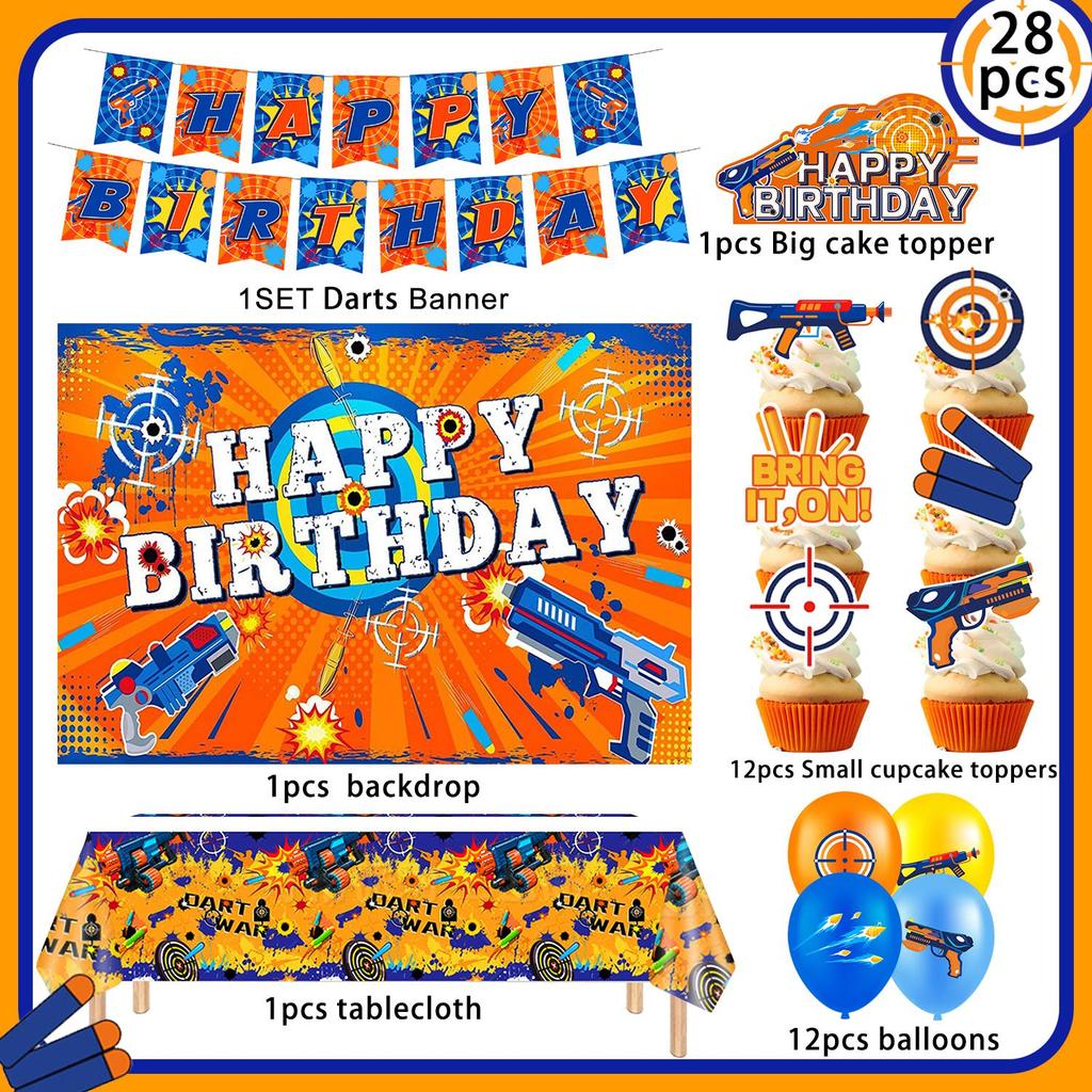 46pcs Dart War Party Decorations Supplies, Dart Battle Birthday Party Decorations Set-Balloons Cupcake Topper Banner Etc Dart War Birthday Decorations