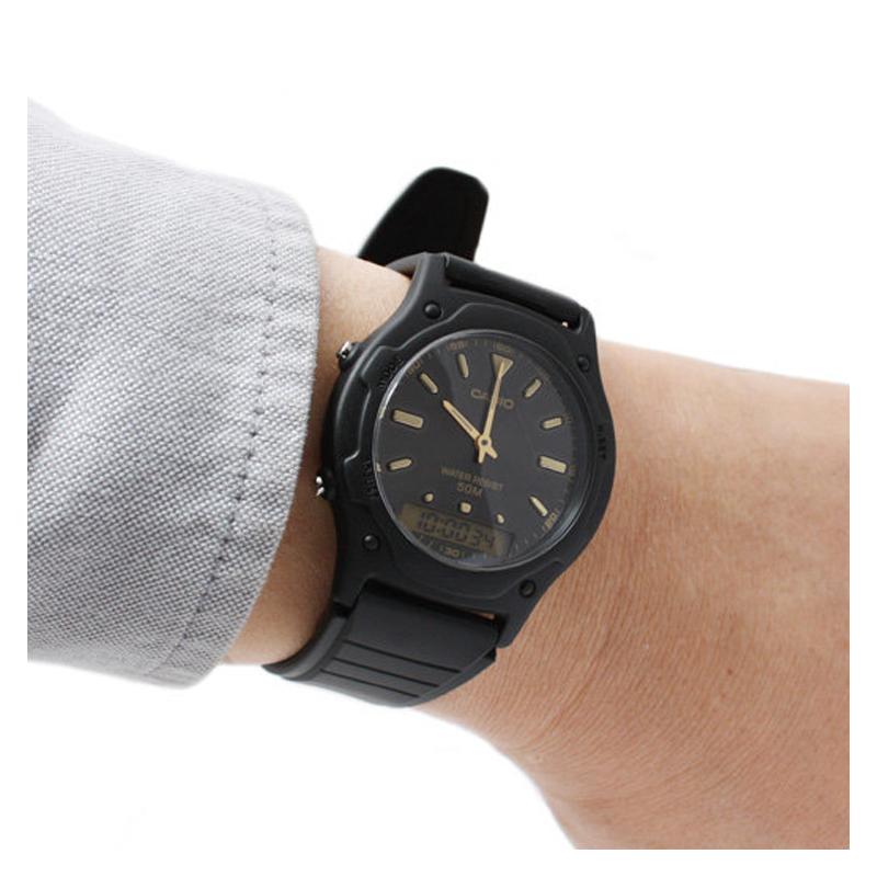 Casio YOUTH series - disc dual display, trendy retro and simple, classic pointer dual display, multi-functional sports waterproof, quartz AW-49HE-1A