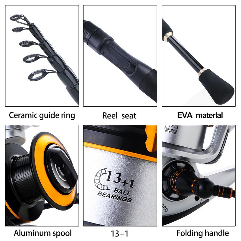Fishing Rod and Reels Telescopic Corbon Fishing Rod and Spinning Fishing Reel Sea Fishing Gear Set