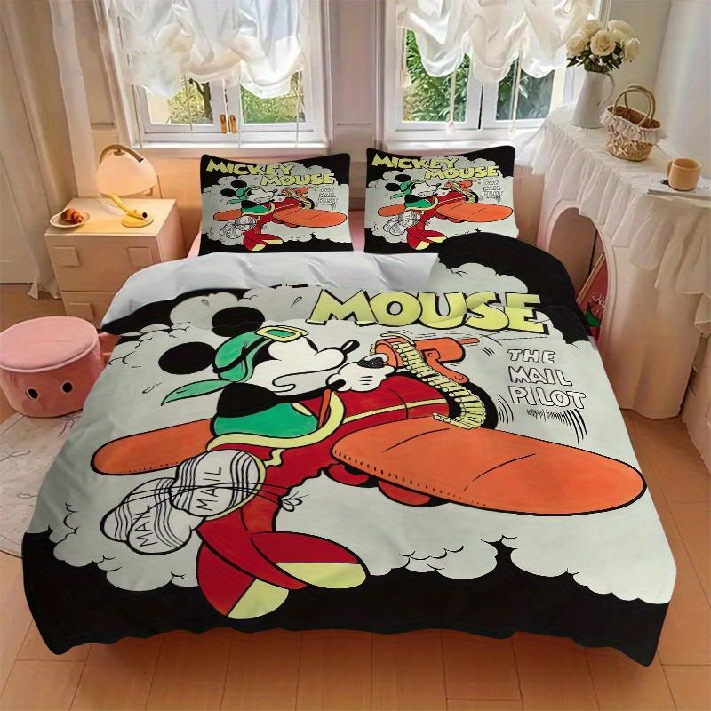 3pcs Mickey Mouse Mail Pilot Quilt Set Soft and Comfortable Bedroom, Guest Room and Dorm Decor Bedding Set Q063
