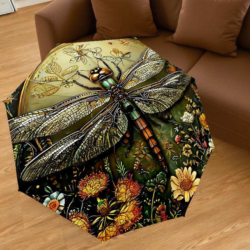 1PC Dragonfly FlowersAutomatic Open/Close Umbrella with Windproof, 8-Rib Sturdy Canopy, Durable Ribs, Fashionable Design, Outdoor Accessory, Fun Prin,