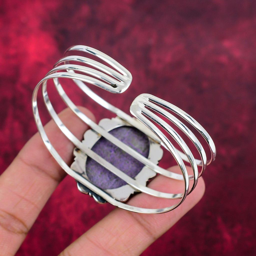 Purpurite Handmade Gemstone Jewelry, 925 Solid Sterling Silver Bangle Unique Design Jewelry, For Women