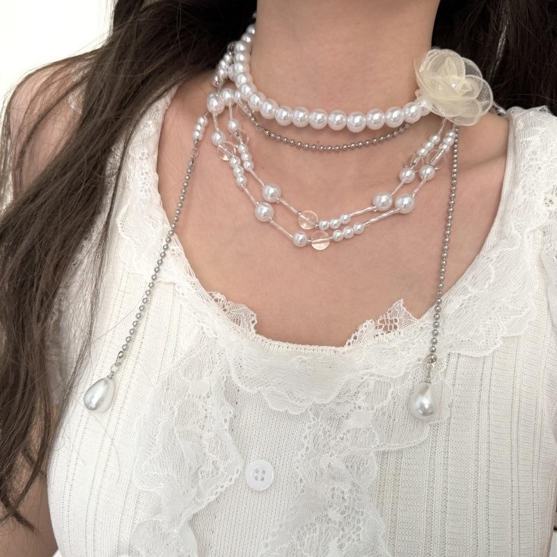 Super Fairy Atmosphere Multi-layer Flower Pearl Fringed Necklace Women's Fashion Exquisite Neck Chain Choker Premium Collarbone Chain