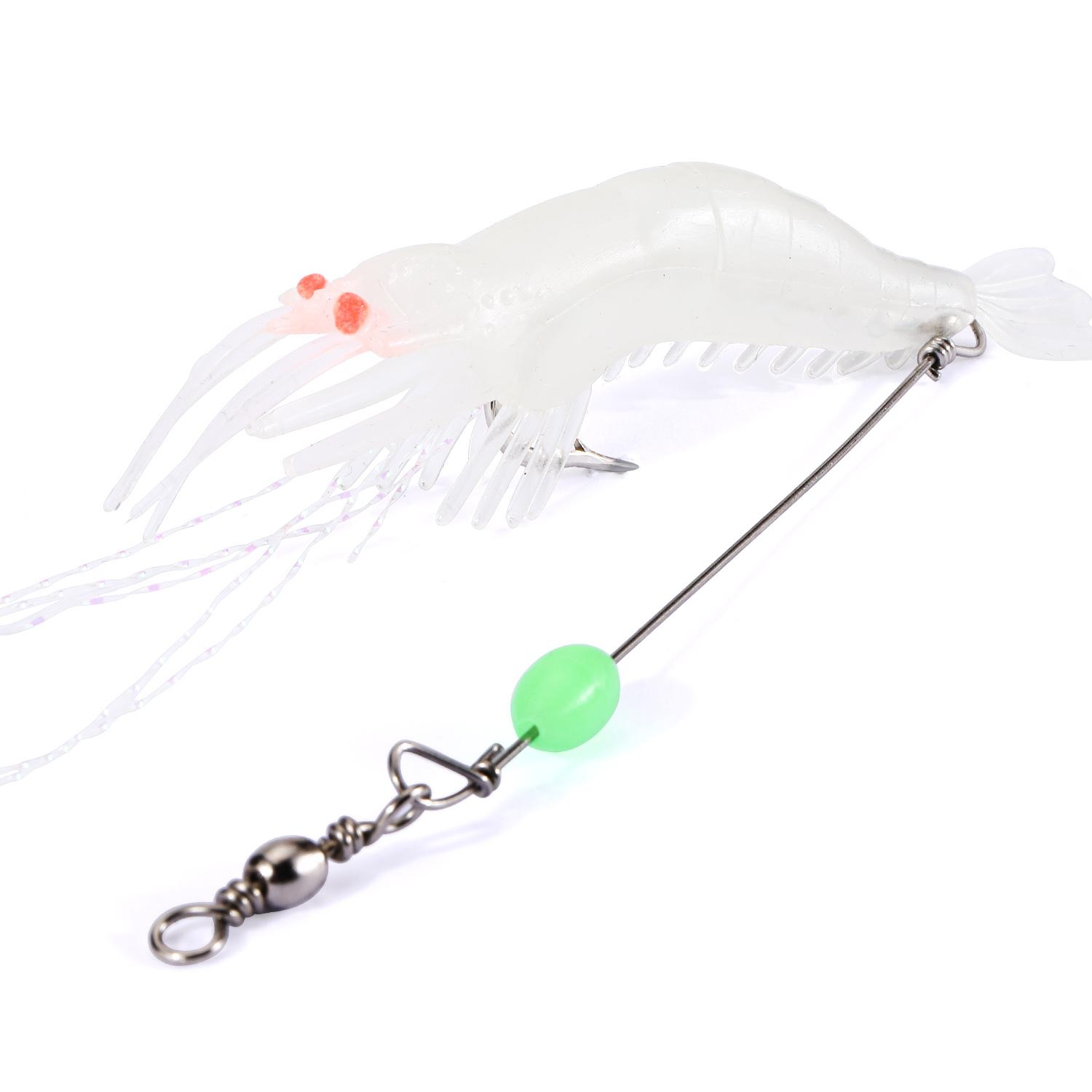 

Sougayilang мягкая рыболовная светящаяся приманка в виде креветки с крючком и вертлюжком, искусственная силиконовая светящаяся рыболовная приманка, набор для ловли рыбы светло-бежевый