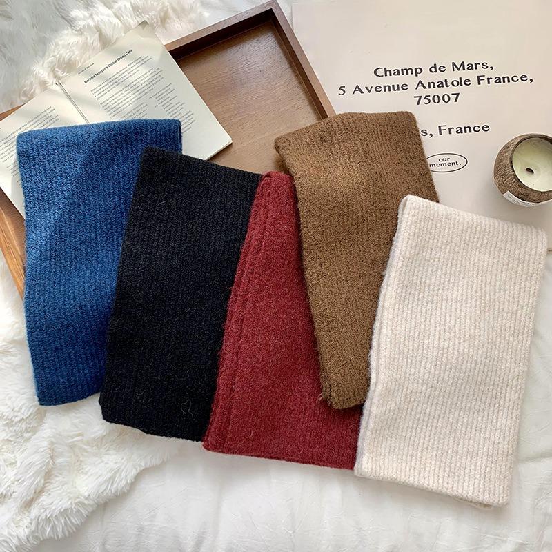 Scarf women's autumn and winter new solid color soft waxy versatile simple wool knitted scarf scarf