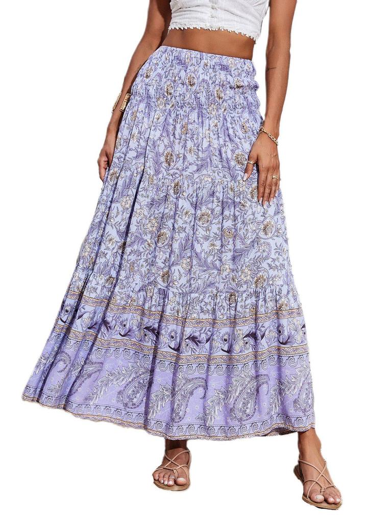 Bohemian High-Waisted Long Printed Skirt for Women - Casual Beachwear