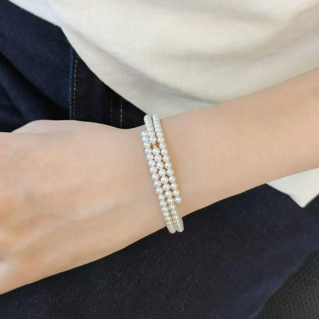 18k Multi-Layer Freshwater Baby Pearl Bracelet Bangle 4-5mm High-Quality Aurora Natural Pearl