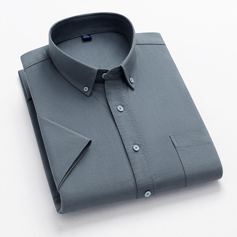 Men's Summer Striped Short-Sleeve Cotton Shirt with Turn-Down Collar