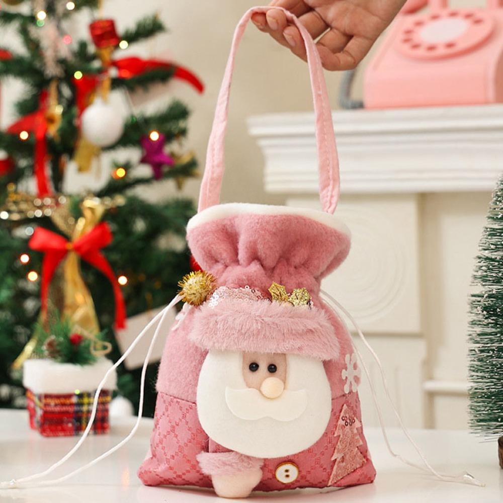 

Тканевые подарочные пакеты Санта-Клауса, плюшевые рождественские подарочные пакеты на шнурке, уличные рождественские пакеты Style A