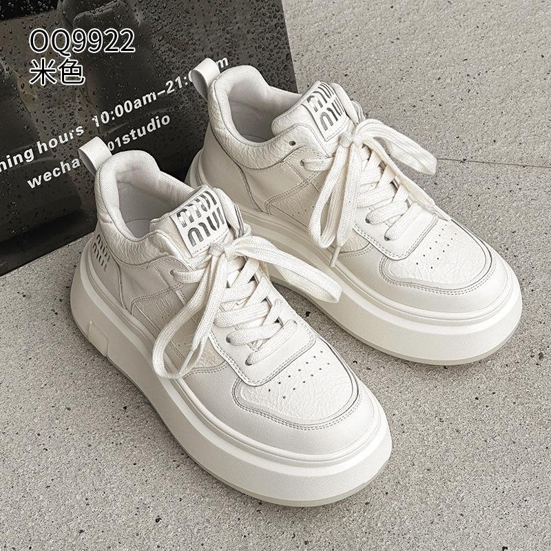 Leather high-top autumn and winter velvet muffin thick-soled small casual board shoes