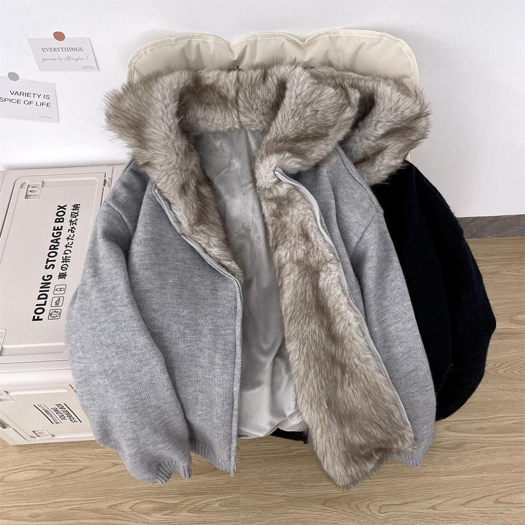Maglione Invernale Zuoshan Diao da Uomo con Cappuccio e Collo in Pelliccia