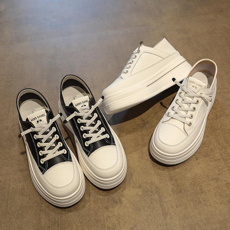 Faux leather one pedal two wear little white shoes women's shoes 2025 summer new thick-soled inner height increase versatile casual shoes
