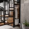 [32552890SAA] Iron Bed, Bunk Bed, Loft Bed, with Desk and Wardrobe, Side Ladder with Handrail, Iron+Chipboard, Black+Dark Wood Color, 90x200cm