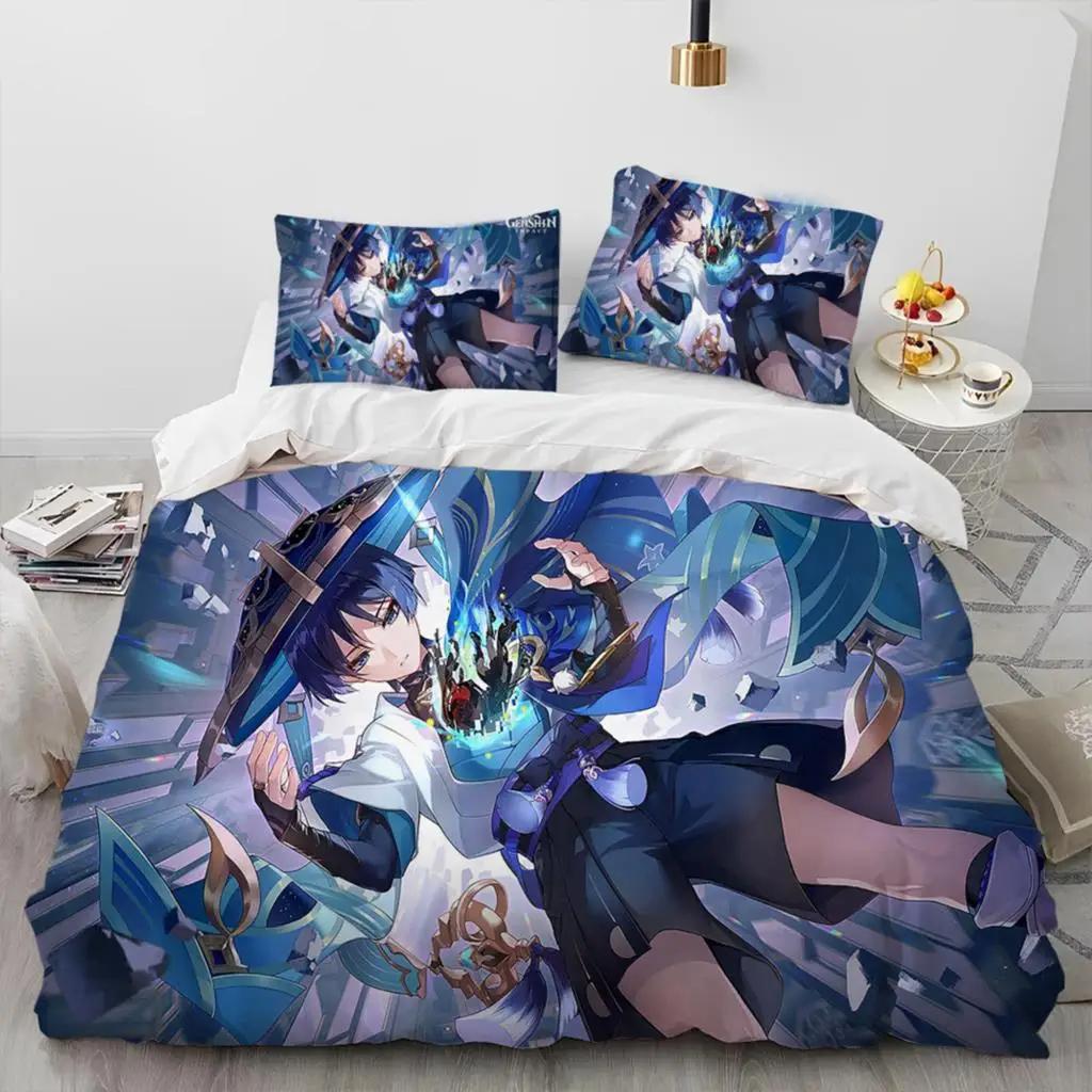 Anime Genshin Impact Game Bedding Set Boys Girls Twin Queen Size Duvet Cover Pillowcase Bed Kids Adult Home Textileextile