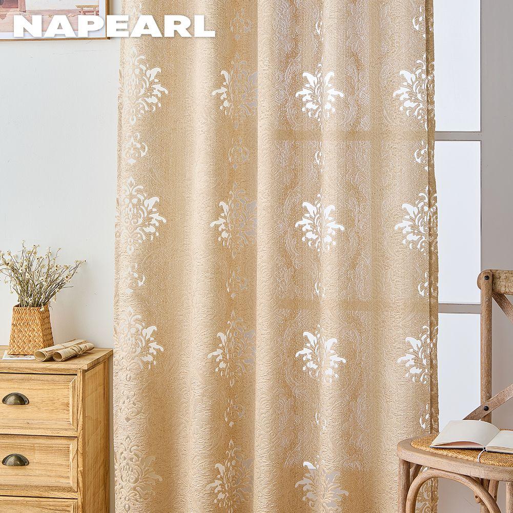 Cortina transparente de tule clássico e elegante, 1 peça, estilo NAPEARL, 10% blackout, versátil, jacquard, para cozinha, sala de estar, quarto, varanda, janela, decoração de casa